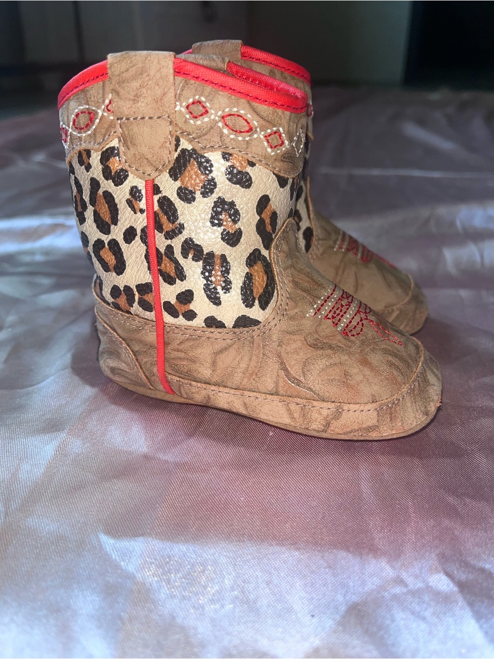 Twisted X Tan Leopard Print Baby Walker Boots with Red Trim